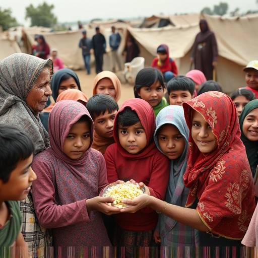 Bambini che ricevono cibo in un campo profughi in Africa, simbolo della crisi alimentare